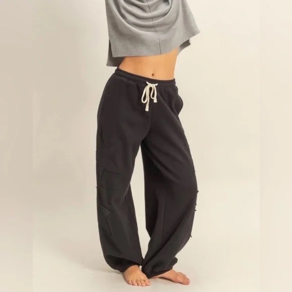 NWT Oversized Boyfriend Star Patch Patchwork Jogger Style Sweats Sweat Pants - Picture 1 of 4